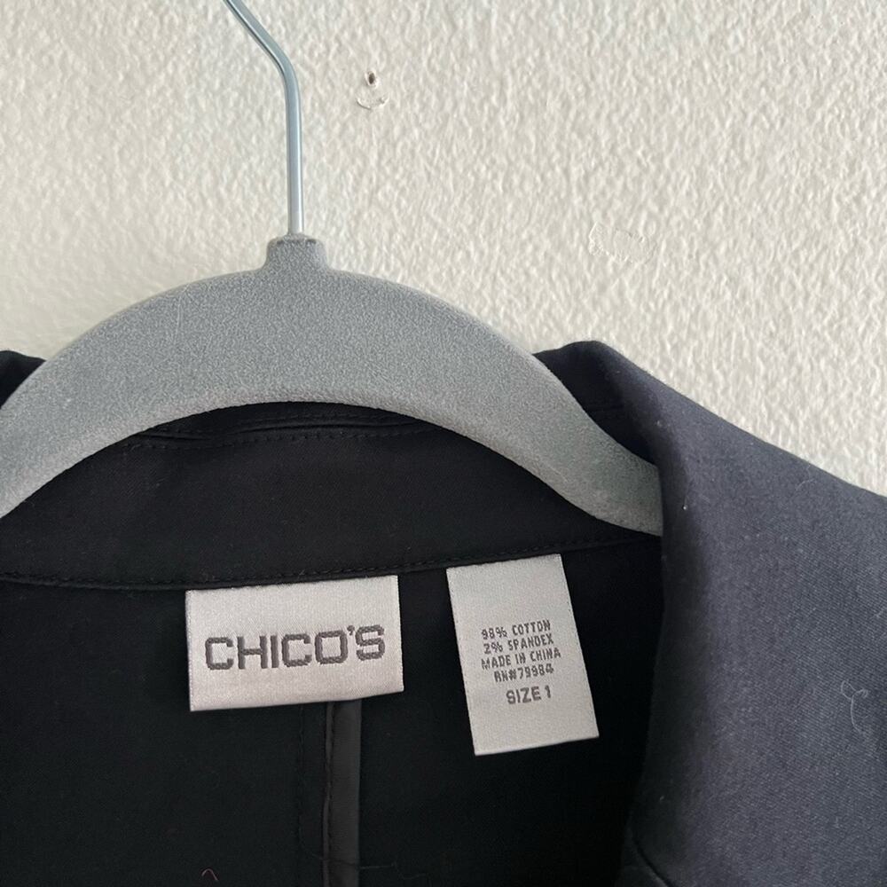 Chicos Black Cotton Classic Blazer Lightweight Jacket Size 1 - Picture 4 of 6